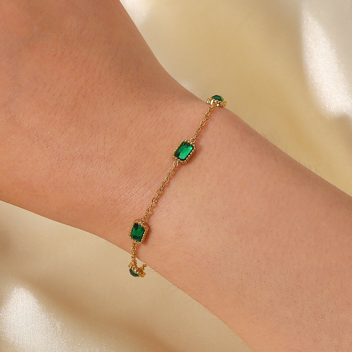Charelle Emerald Zirconia Necklace & Bracelet Set Stainless Steel Unbranded