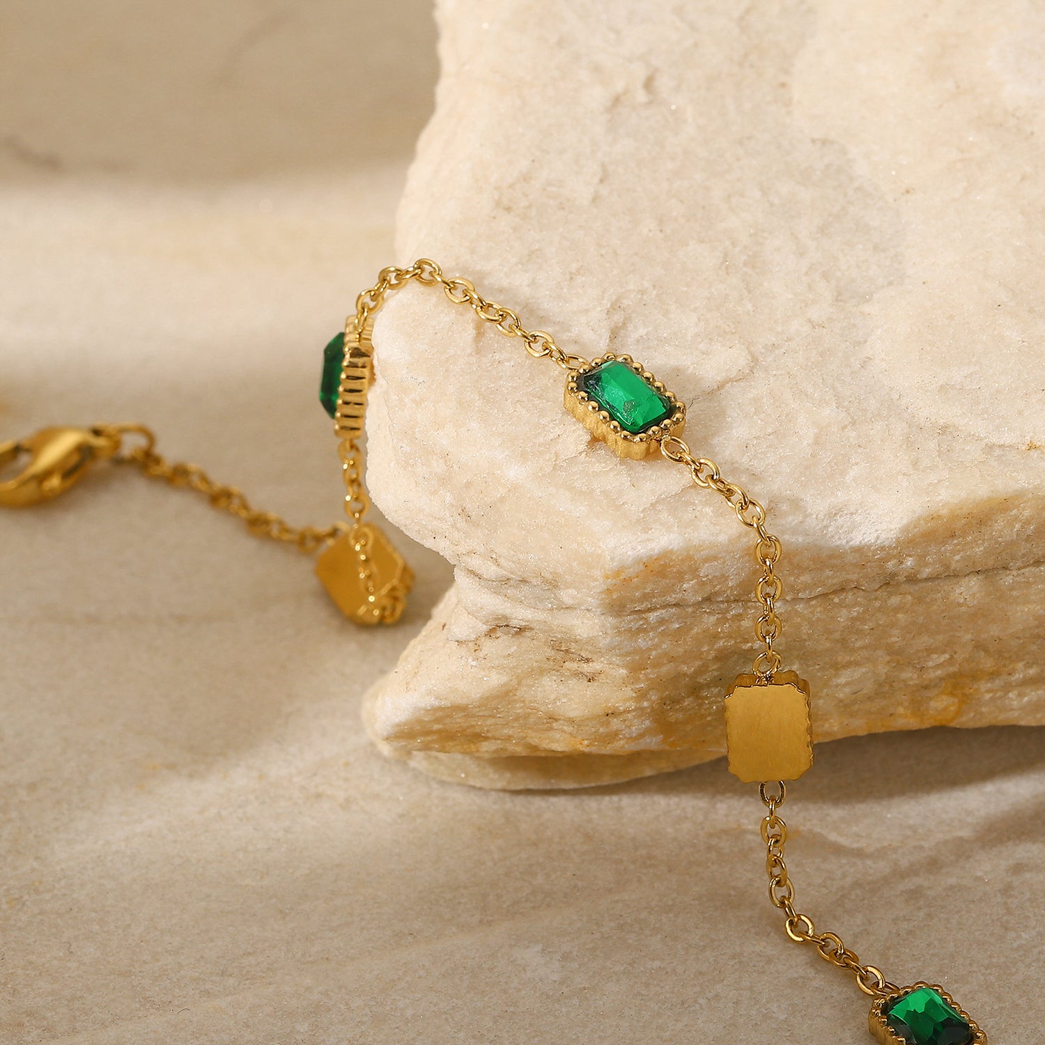 Charelle Emerald Zirconia Necklace & Bracelet Set Stainless Steel Unbranded