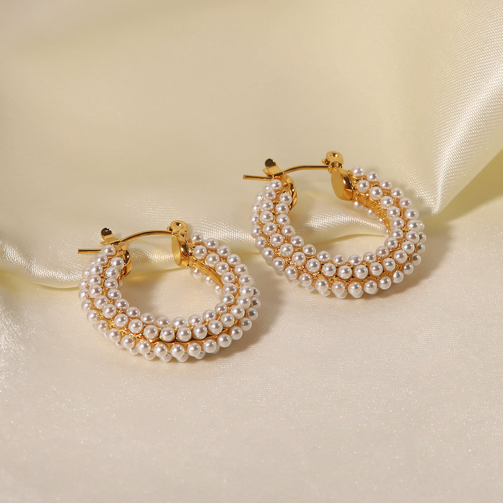 Maya Pearl Gold Stainless Steel Hoops Non Tarnish Unbranded