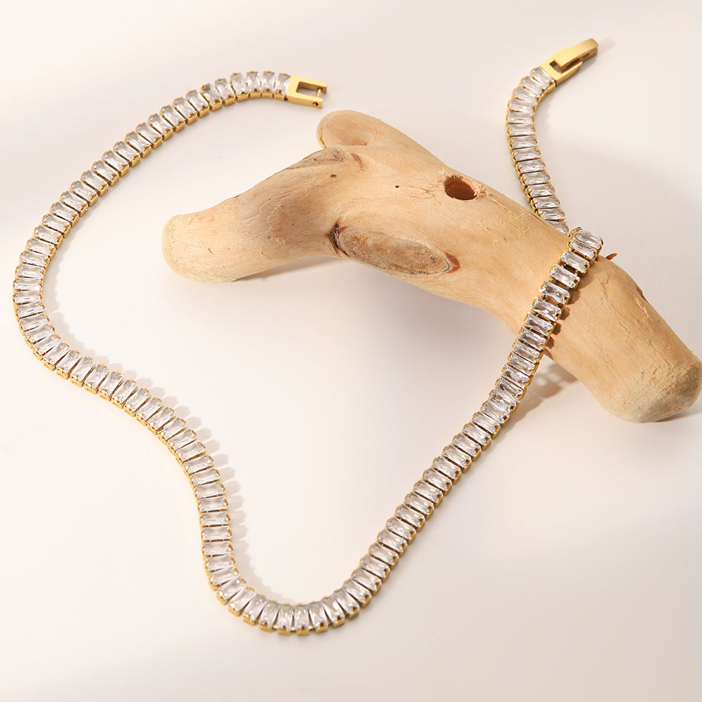 Ayaana Cubic Zirconium Necklace, Bracelet, Earrings Set Stainless Steel Non Tarnish Unbranded
