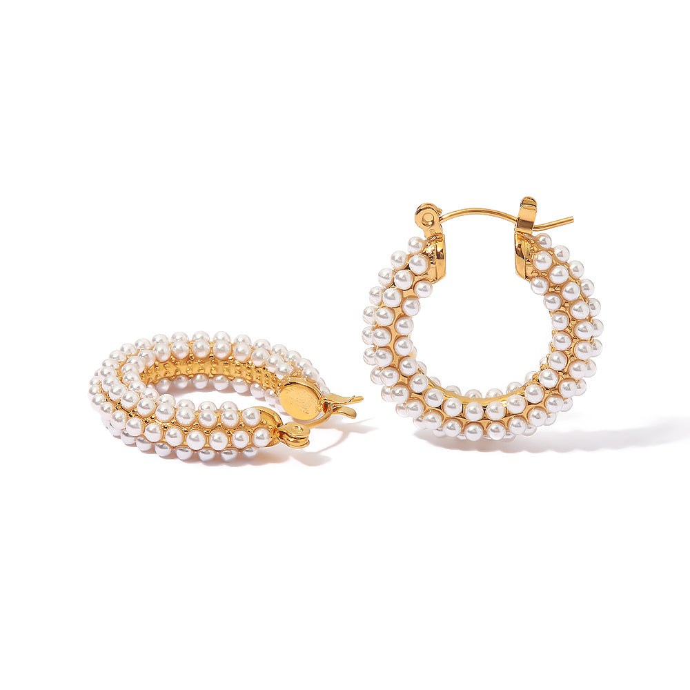Maya Pearl Gold Stainless Steel Hoops Non Tarnish Unbranded