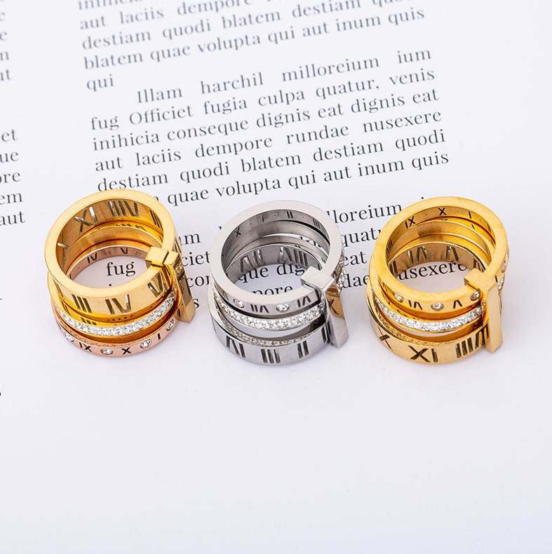 Roman Numeral Triple Band Ring Stainless Steel Non Tarnish Unbranded