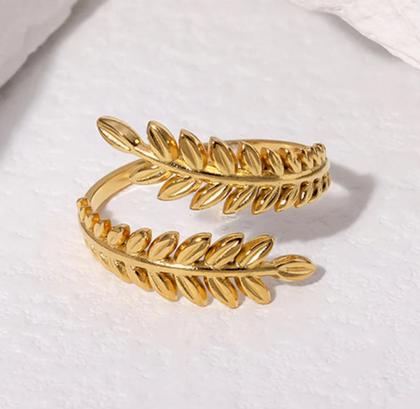 Wheat Leaf Adjustable Ring Gold Stainless Steel Non Tarnish Unbranded