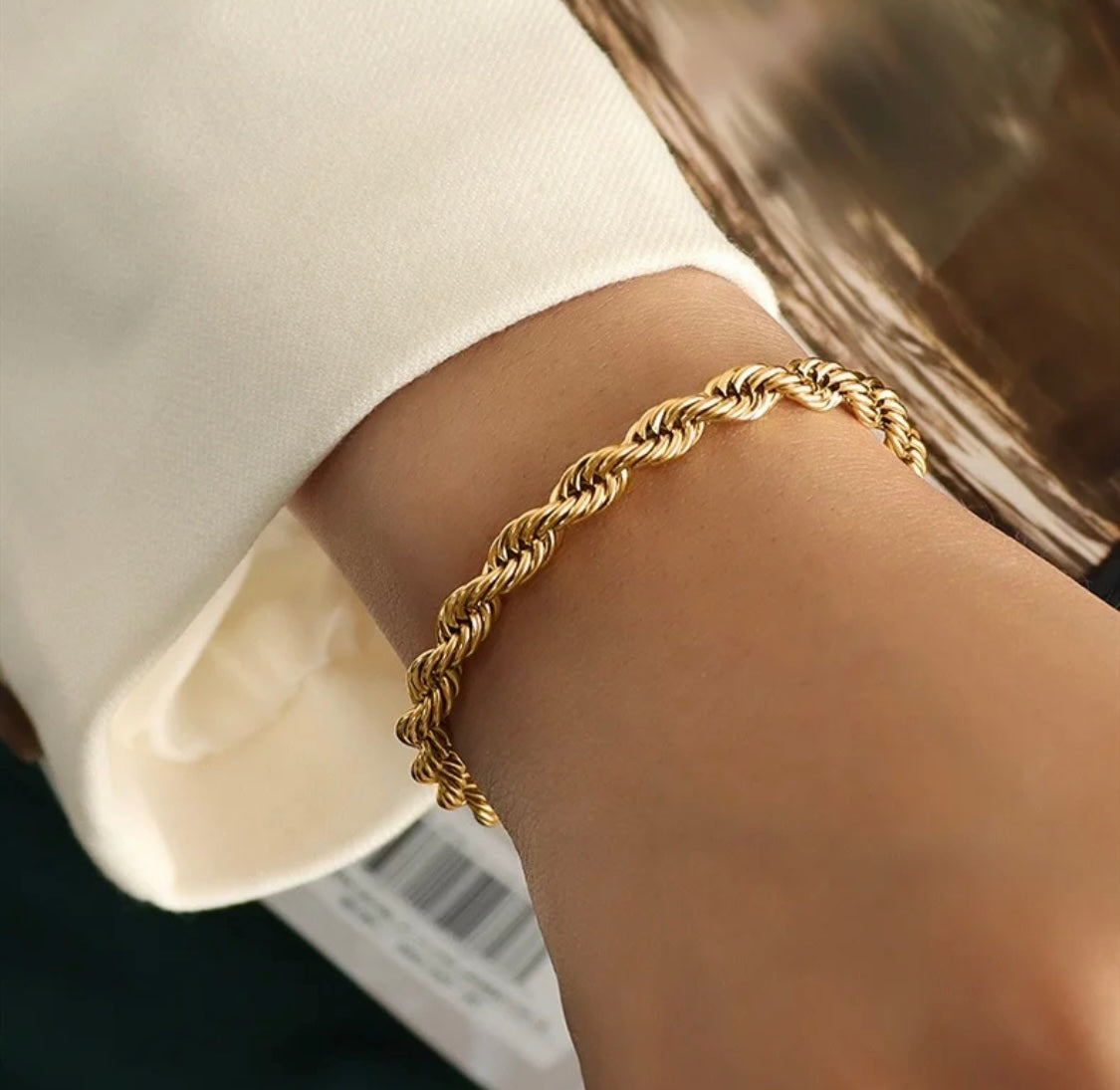 Twisted Rope Gold Chain Bracelet Stainless Steel Non Tarnish Unbranded