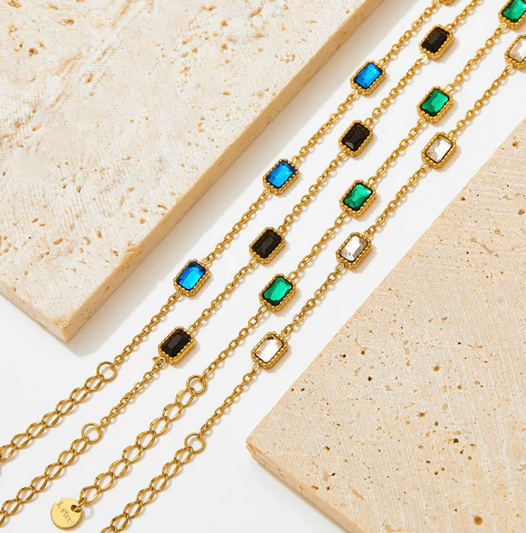Charelle Emerald Zirconia Necklace & Bracelet Set Non Tarnish Stainless Steel Unbranded