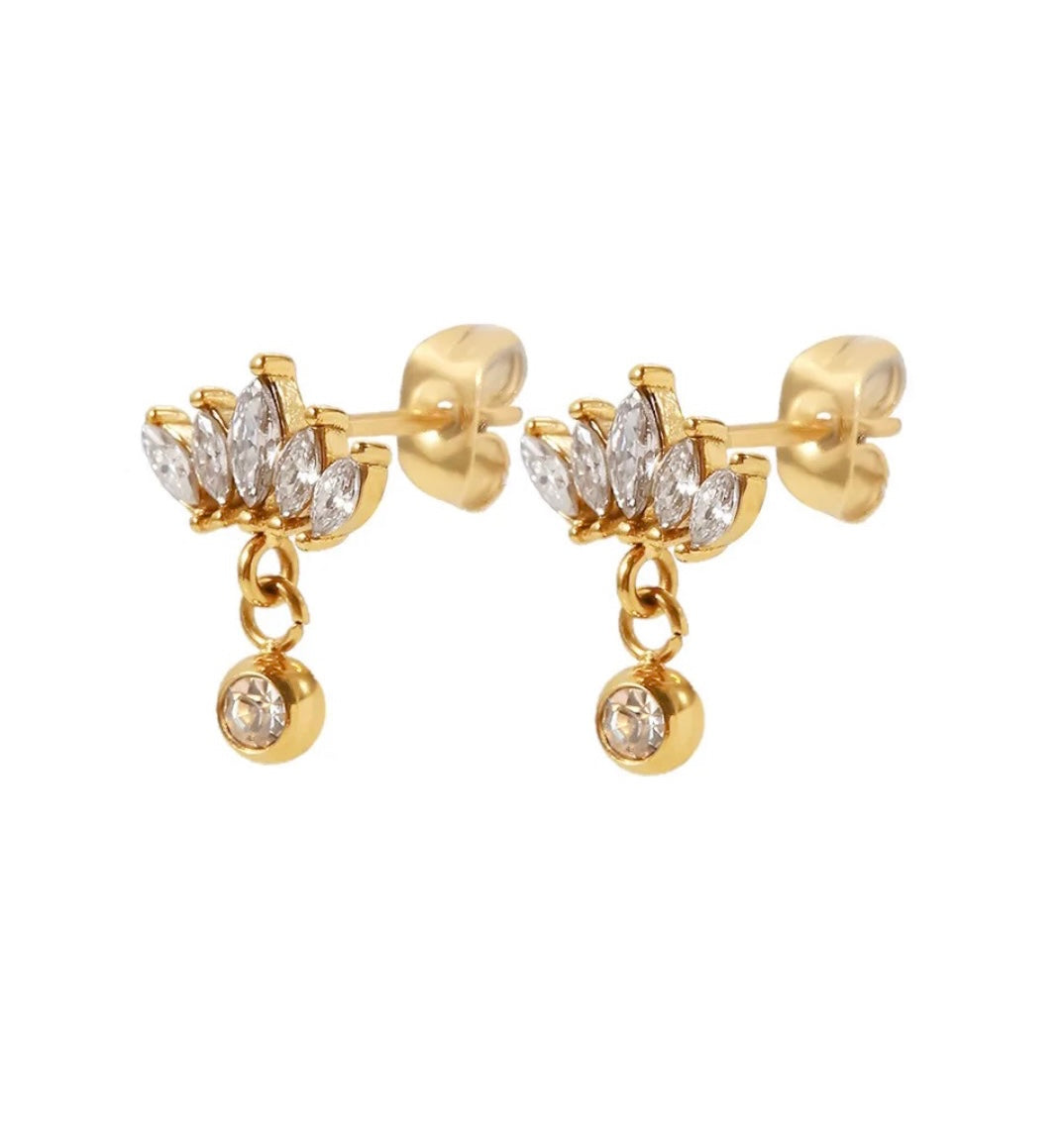 Ameerah Studs Cubic Zirconium Gold Earrings Stainless Steel Non Tarnish Unbranded