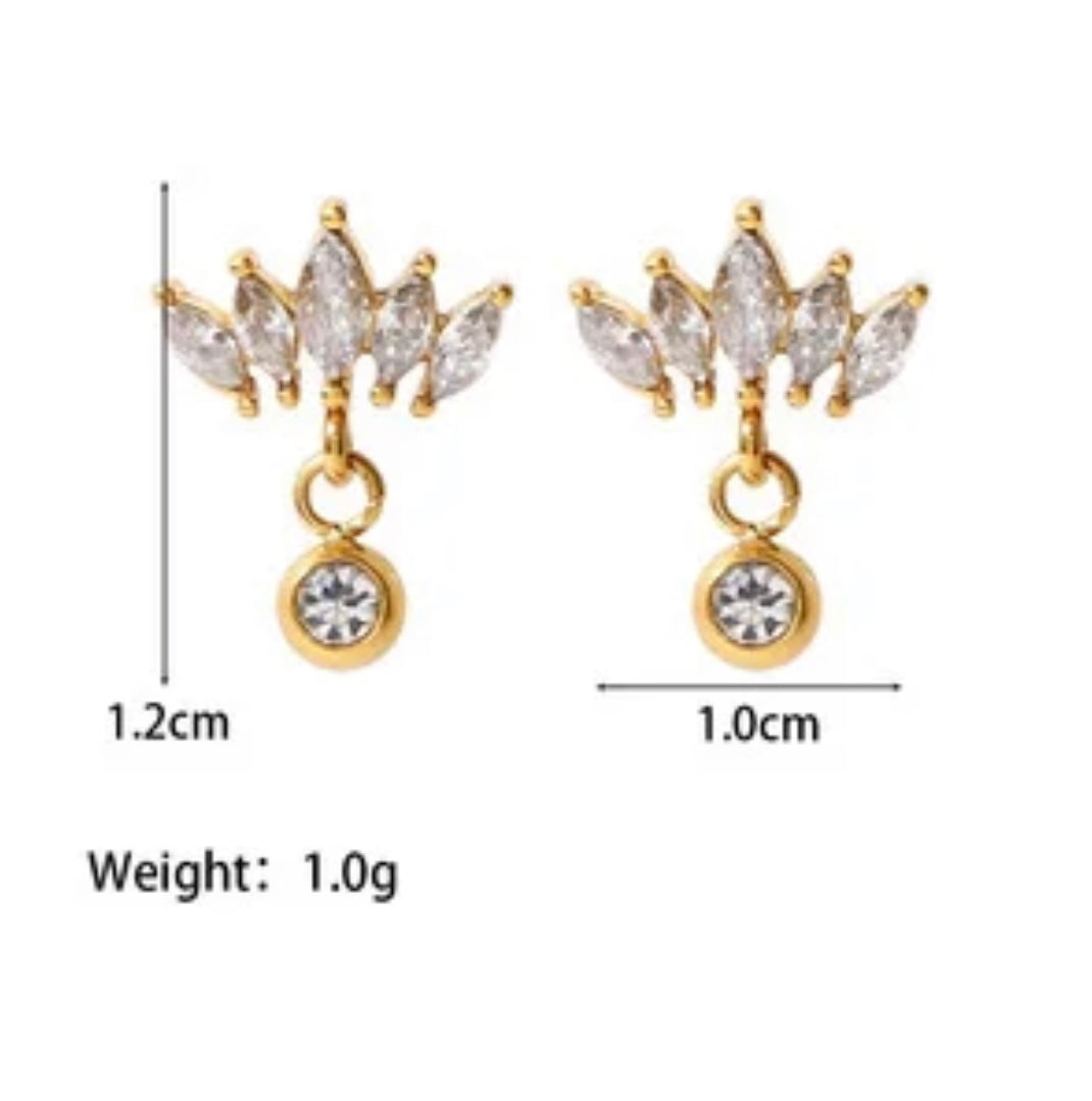 Ameerah Studs Cubic Zirconium Gold Earrings Stainless Steel Non Tarnish Unbranded