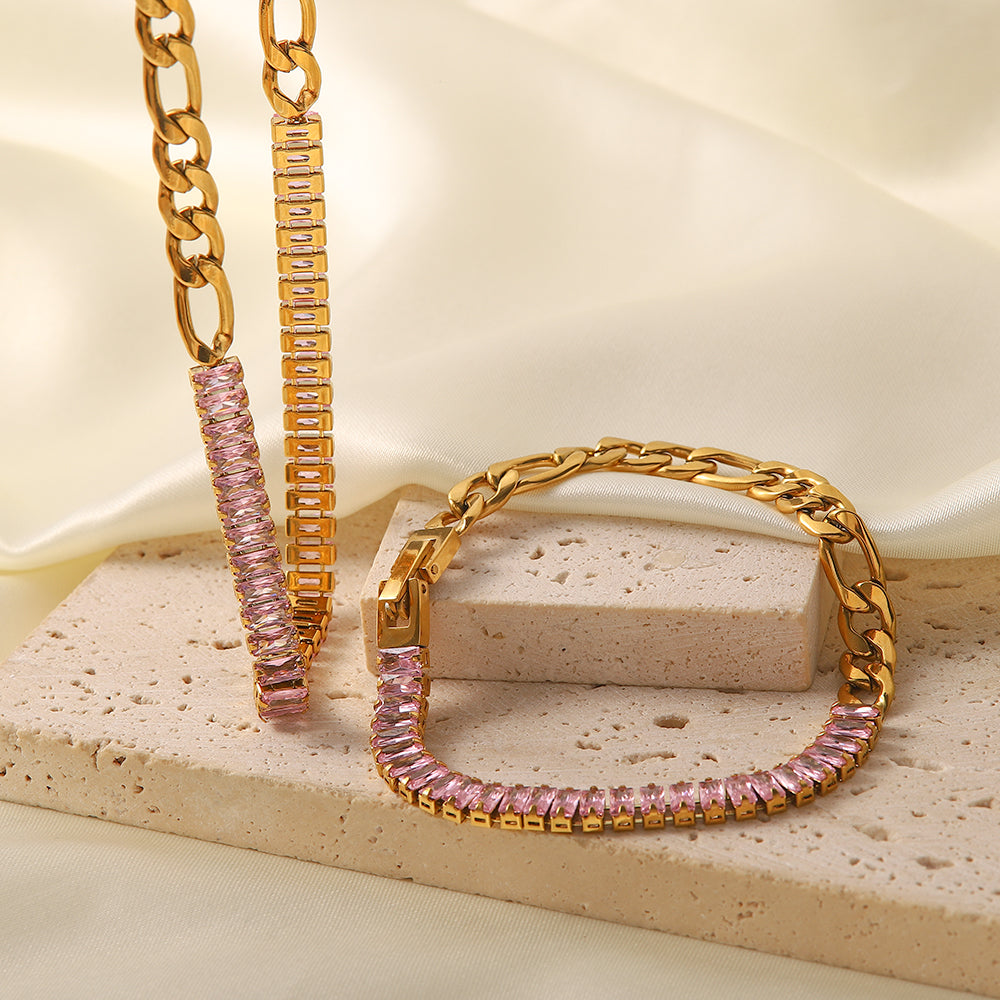Valentina Pink Zirconia Necklace & Bracelet Set Stainless Steel Non Tarnish Unbranded