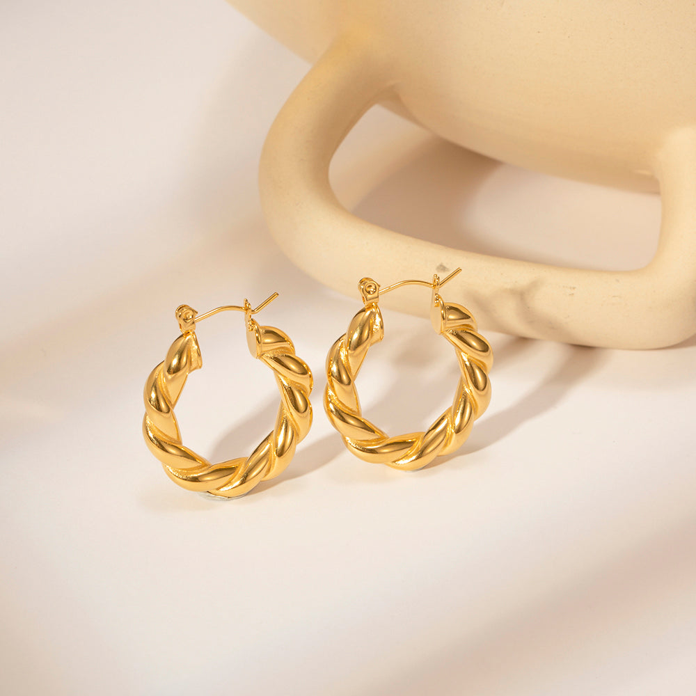 Naira Twisted Gold Stainless Steel Hoops Non Tarnish Unbranded