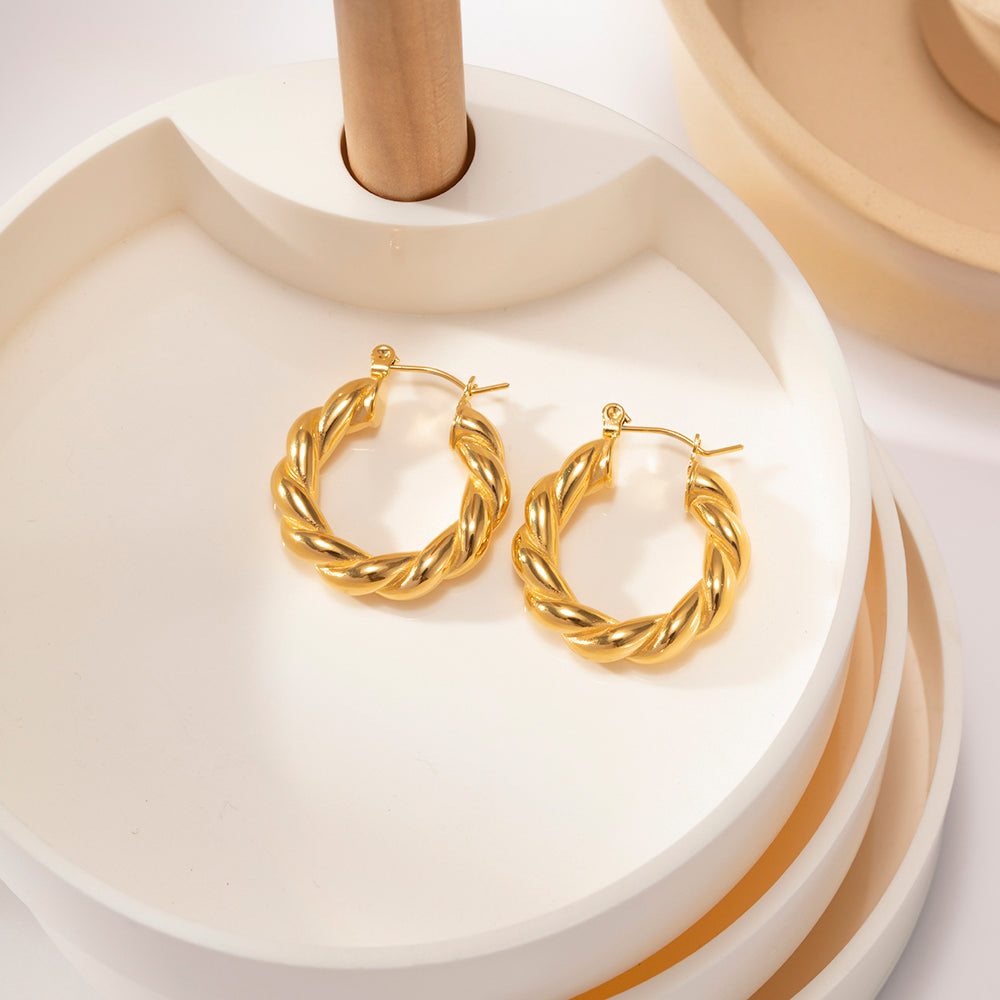 Naira Twisted Gold Stainless Steel Hoops Non Tarnish Unbranded