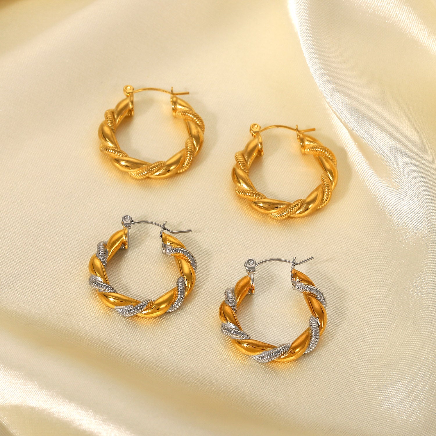 Nuri Twisted Two Tone Hoops Stainless Steel Non Tarnish Unbranded
