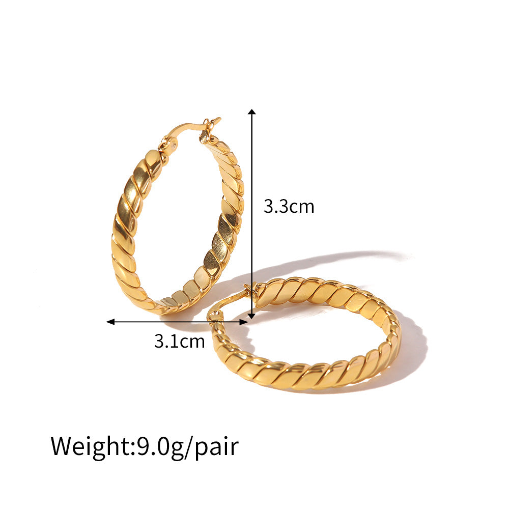 Aiza Pleated Gold Stainless Steel Hoops Non Tarnish Unbranded