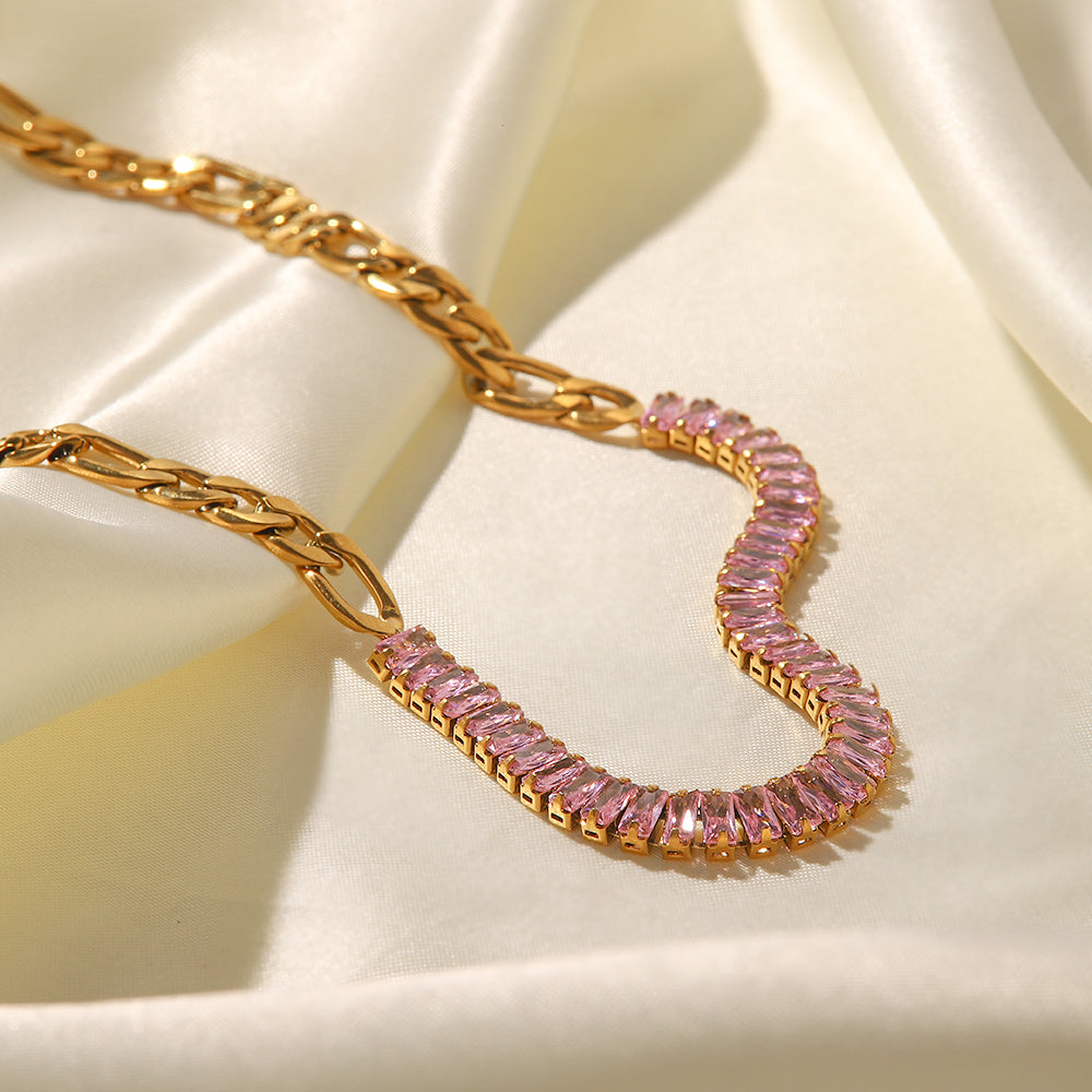 Valentina Pink Zirconia Necklace & Bracelet Set Stainless Steel Non Tarnish Unbranded