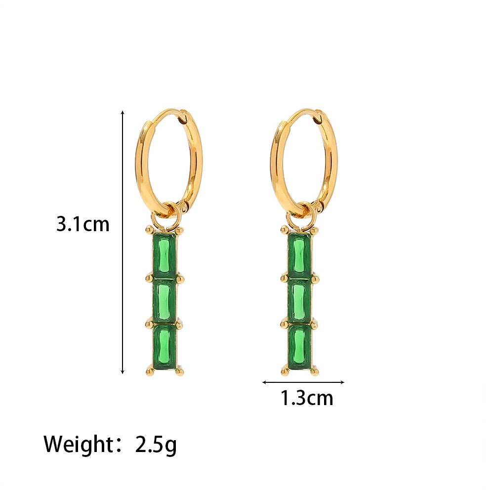 Tilly Mini Gem Huggie Hoops Emerald Cubic Zirconium Stone Earrings Stainless Steel Non Tarnish Unbranded