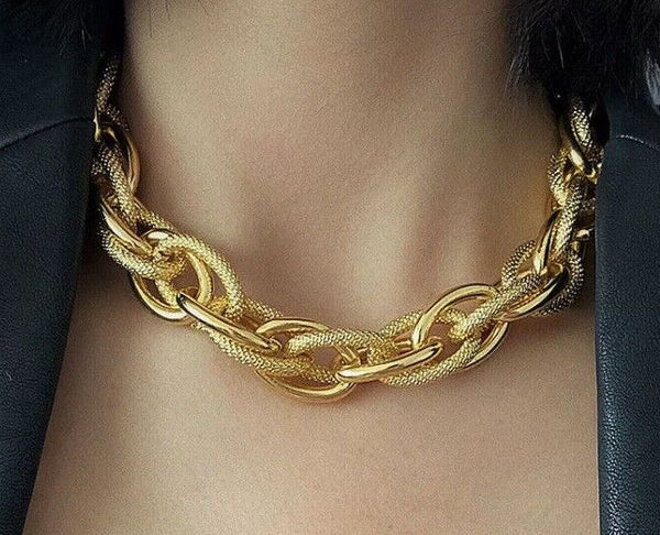 18k Gold Plated Necklace Thick Chunky Chain Choker Cuban Punk Funk Rock Style Unbranded