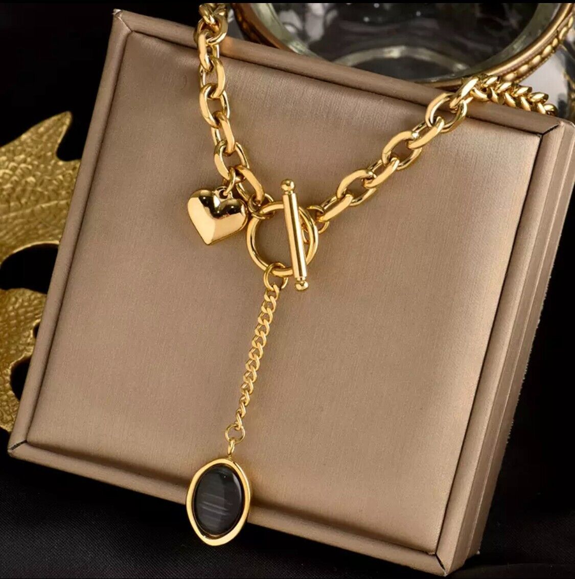 Women Ladies Stainless Steel 18K Gold Heart Charm Necklace Lariat Non Tarnish Unbranded