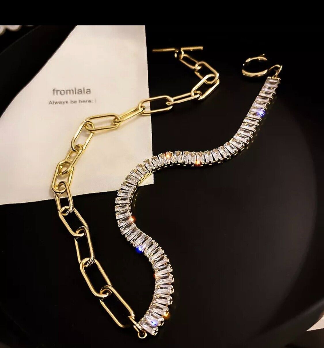 Women Ladies 18K Gold Plated T Bar Necklace Rhinestones Pendant Jewellery Unbranded