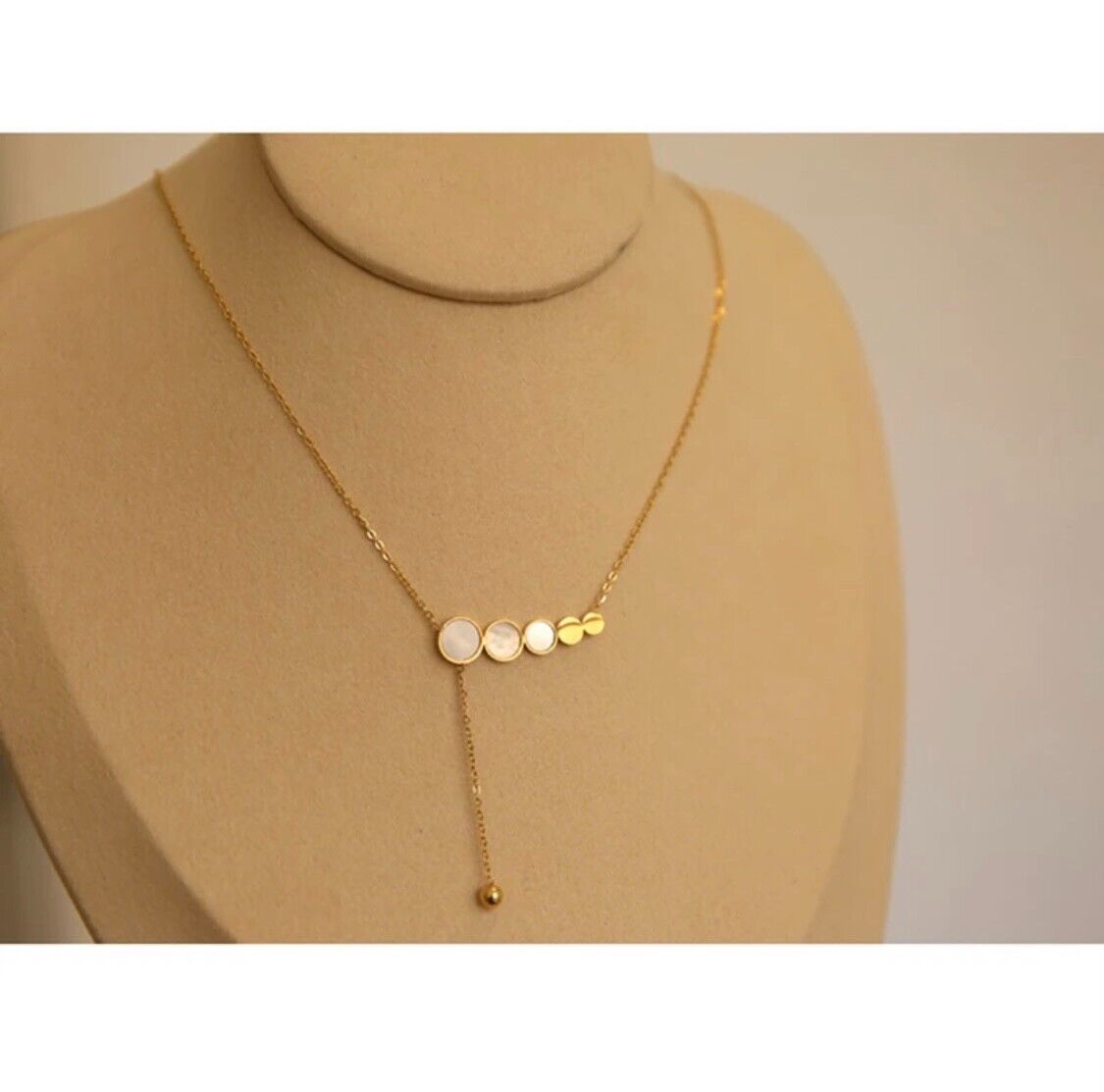 Women Ladies Stainless Steel 18K Gold Pearlescent Necklace Lariat Non Tarnish Unbranded