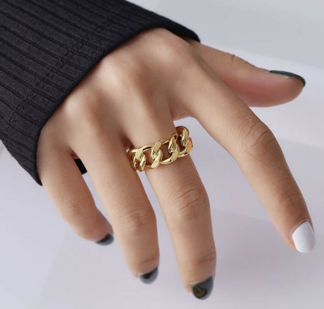 Gold Plated Chunky Chain Ring Adjustable Silver Metal Alloy Trendy Punk Funk Unbranded
