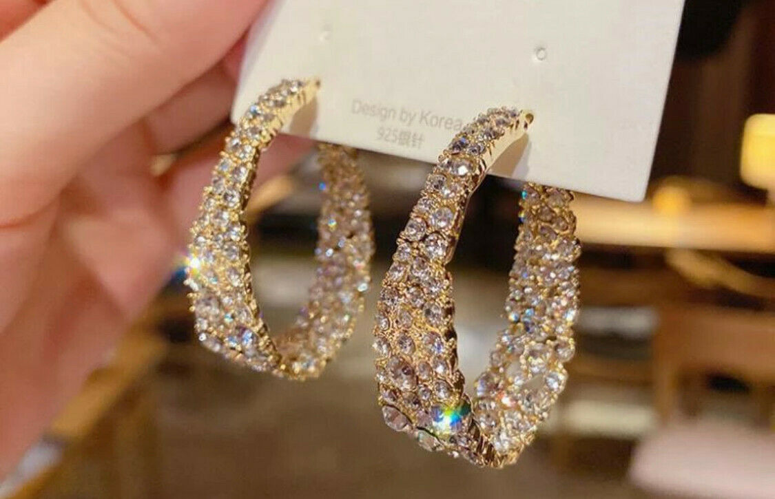 Womens Gold Plated Hoop Sparkly Diamante Earrings Crystal Fashion Jewellery Unbranded