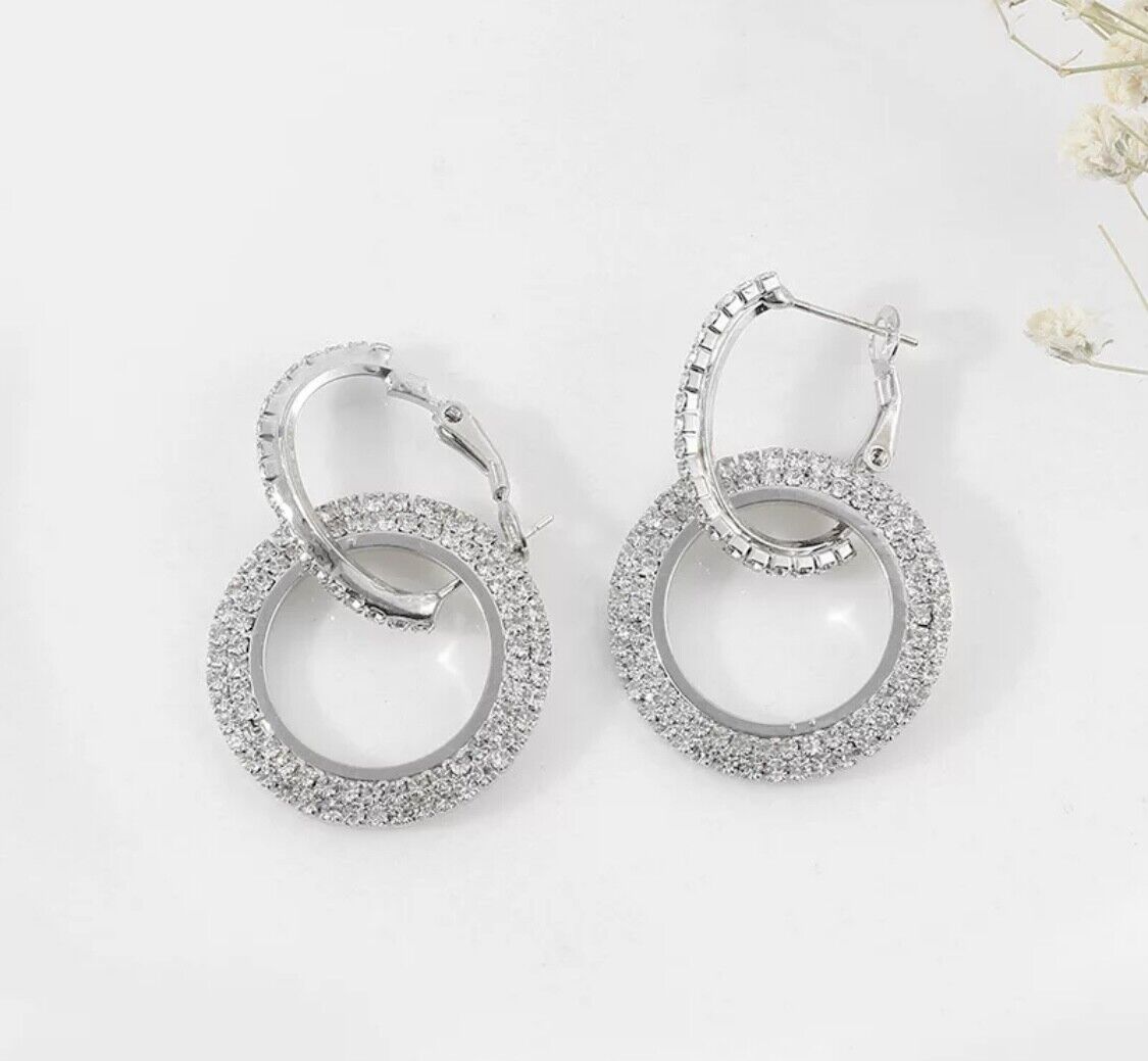 Womens Gold Silver Hoop Earrings Bling Drop Diamante Rhinestone Fashion Jewel Unbranded