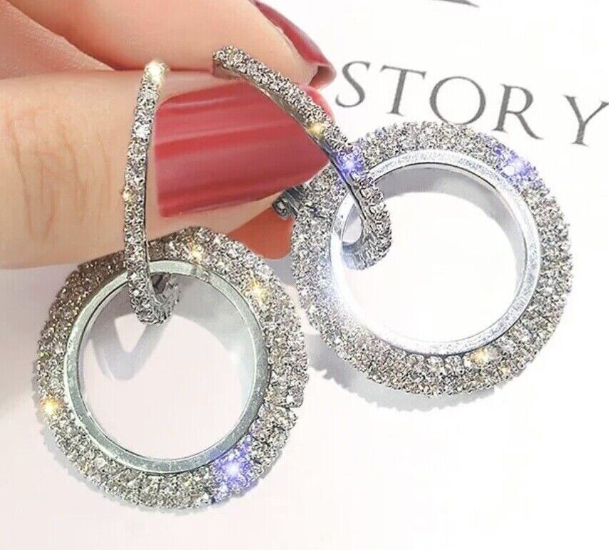 Womens Gold Silver Hoop Earrings Bling Drop Diamante Rhinestone Fashion Jewel Unbranded