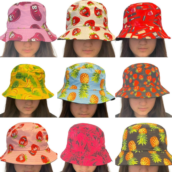 Bucket Hats Reversible Fisherman Womens Mens Summer Fruit Festival Beach Holiday Unbranded