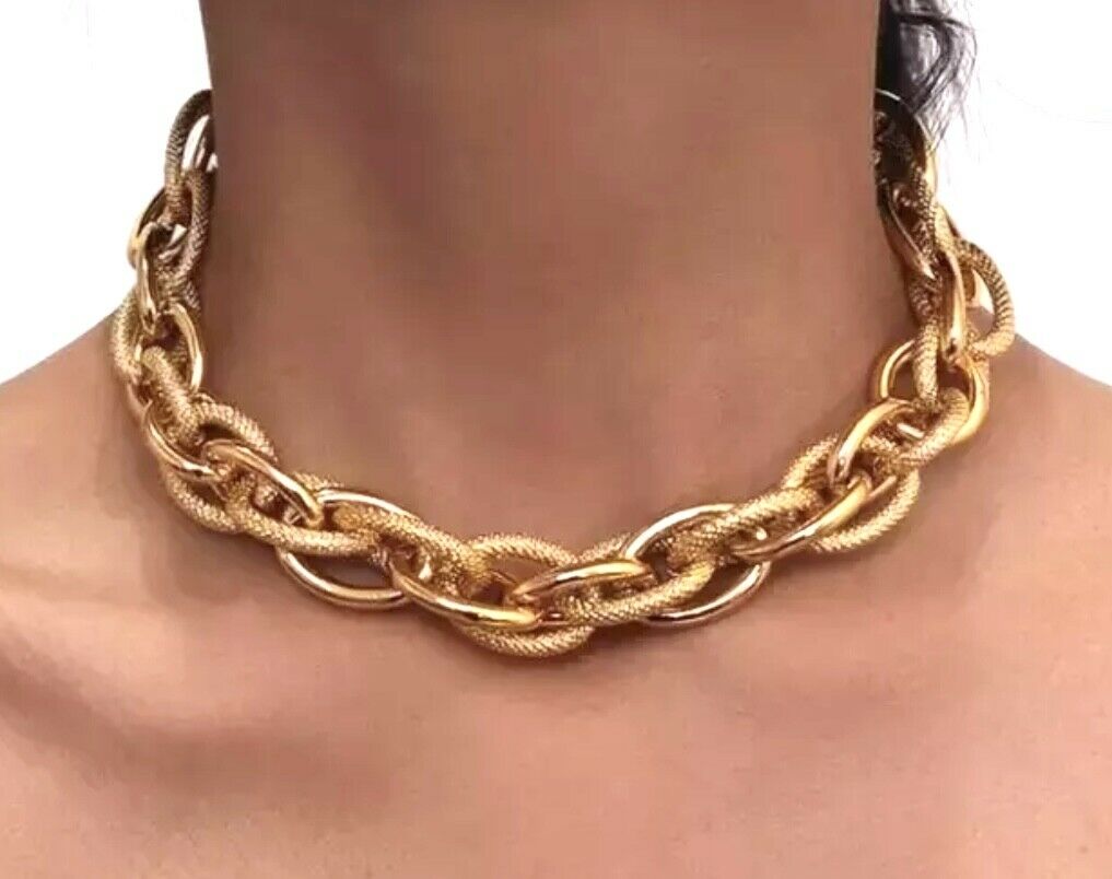 18k Gold Plated Necklace Thick Chunky Chain Choker Cuban Punk Funk Rock Style Unbranded