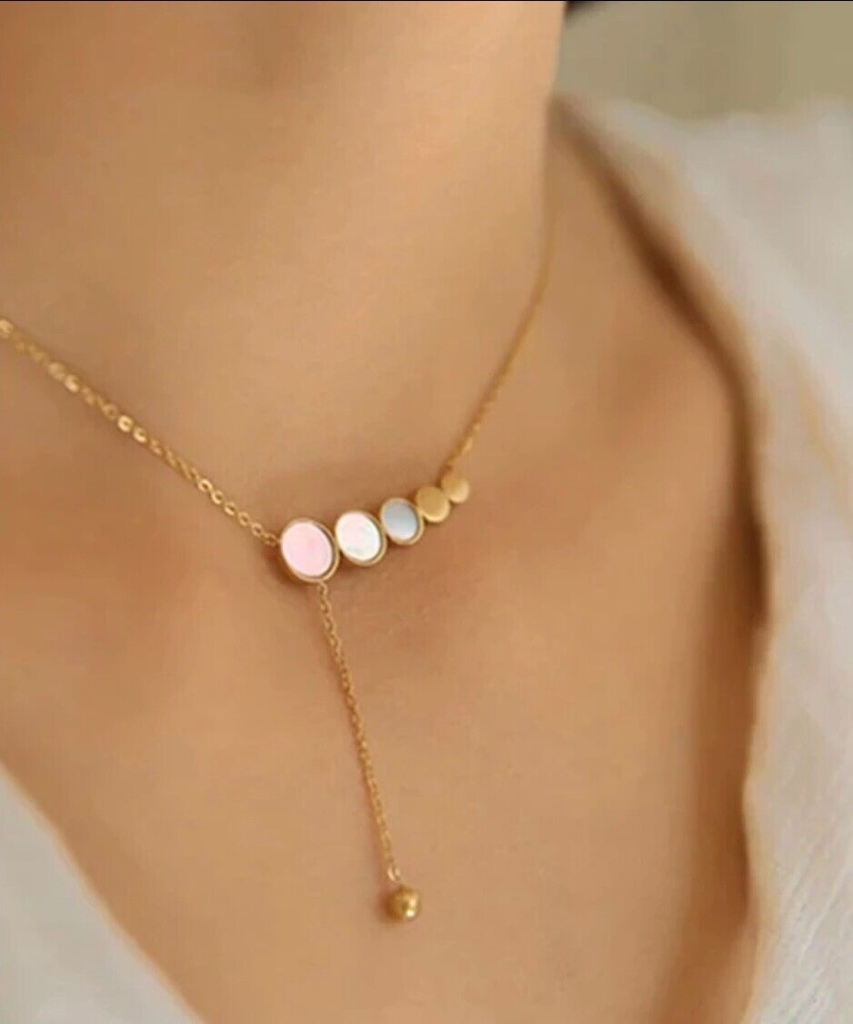 Women Ladies Stainless Steel 18K Gold Pearlescent Necklace Lariat Non Tarnish Unbranded