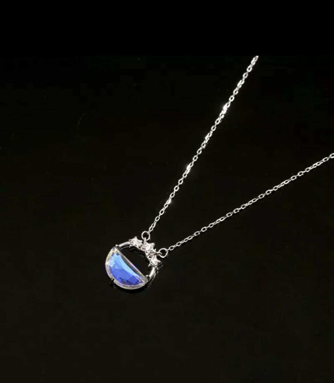 Moon Charm Pendant Silver Chain Necklace Glowing Luminous Stone Unbranded